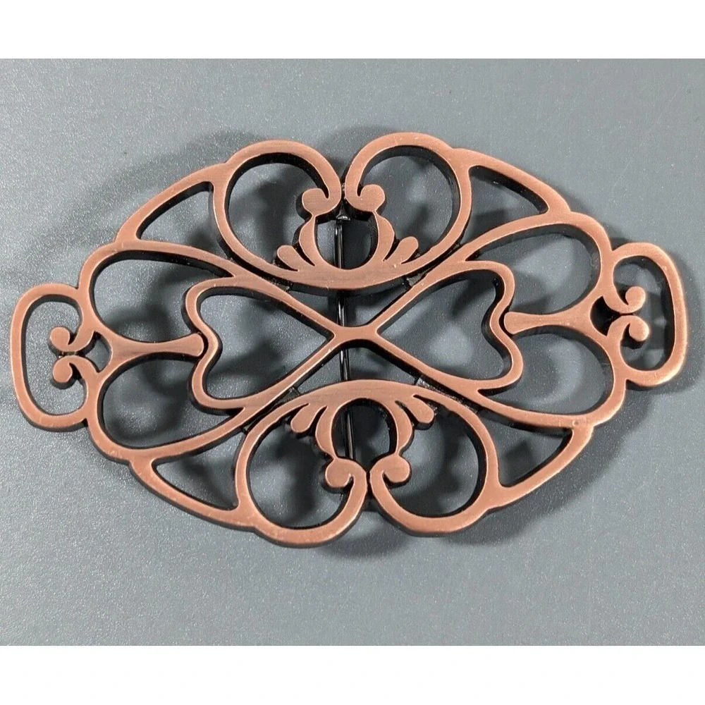 Western Copper Tone Retro Open Metal Work Scroll Oval Pin Brooch‎